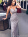 Silver Grey Sequins Spaghetti Straps Mermaid Long Evening Prom Dresses, Custom Prom Dress, MR8706