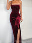 Formal Sapghetti Straps Burgundy Velvet Beaded Side Slit Long Evening Prom Dresses, Custom Mermaid Prom Dress, MR8711