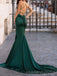 Formal Dark Green Satin Mermaid Spaghett Straps Long Evening Prom Dresses, Custom prom Dress, MR8722