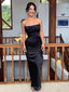 Strapless Black Satin Mermaid Long Evening Prom Dresses, Custom Prom Dress, MR8765