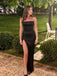 Mermaid Black Satin Strapless Side Slit Long Evening Prom Dresses, Custom Prom Dress, MR8769