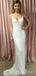 Mermaid White Sequins V-neck Long Evening Prom Dresses, Custom Spaghetti Straps Prom Dress, MR8785