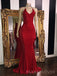 Red Sparkly Mermaid Spaghetti Straps Long Evening Prom Dresses, Custom C-neck Prom Dress, MR8799