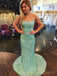 Spaghetti Straps Green Sequins Long Evening Prom Dresses, Custom Backless Prom Dress, MR8808