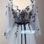 A-line V-neck Long Sleeves V-back With Applique Long Prom Dresses, OL029