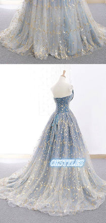 Beautiful A-line Sleeveless Lace up back Long Prom Dresses, OL032