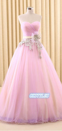 Charming Sweetheart Tulle  Sleevelesss With Applique Long Prom Dresses, OL039