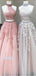 Two Pieces Halter Sleeveless Lace Applique Long Prom Dresses, OL050