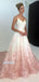 Beautiful A-line Lace Applique Spaghetti Straps With Train Long Prom Dresses, OL053