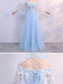 Elegant A-line Lace Applique Off-Shoulder Long Prom Dresses, OL065
