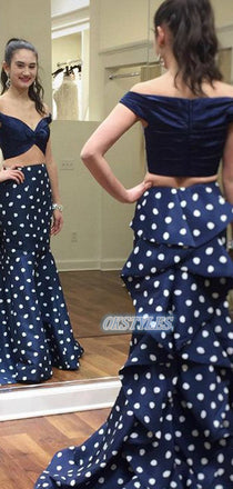 Beautiful Satin Two-Pieces Off-Shoulder Long Prom Dresses, OL070