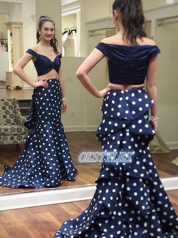 Beautiful Satin Two-Pieces Off-Shoulder Long Prom Dresses, OL070