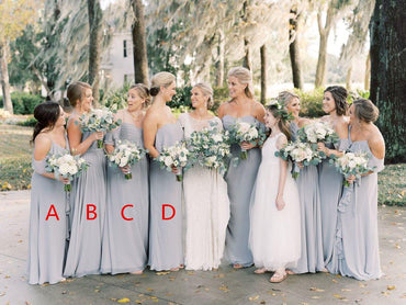 A-line Floor-length V-neck Long Chiffon Bridesmaid Dresses, BD0593