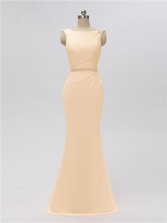 Mermaid Bateau Chiffon Floor Length Bridesmaid Dresses