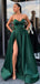 Sweetheart Green High Split Long Satin Prom Dresses With Pocket, PD0559