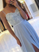 A-line Spaghetti Straps Lace Top Long Chiffon Prom Dresses With Split, PD0626
