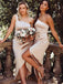 Sheath One-shoulder Ankle-length Split Bridesmaid Dresses With Pleats, BD0644