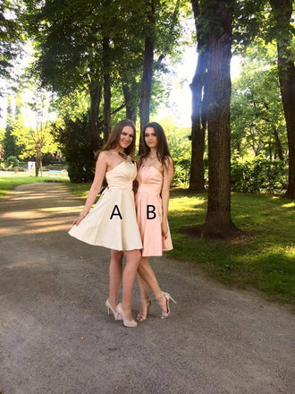 A-line Strapless Lace-up Back Short Bridesmaid Dresses With Bow, BD0612