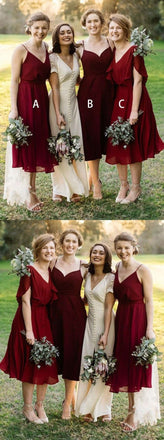 A-Line V-Neck Elegant Simple Short Red Chiffon Cheap Bridesmaid dresses, BD0515