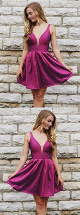 Hot Selling Simple V-neck Cheap Sleeveless Short Homecoming Dresses, HD0460