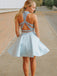 Two Pieces Halter Sleeveless Backless Blue Short Homecoming Dresses, HD0464
