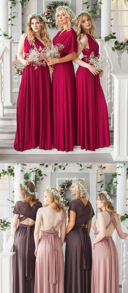 A-line Floor-length V-neck Backless Colorful Bridesmaid Dresses, BD0559