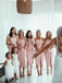 Sheath Spaghetti Straps Short Pink Bridesmaid Dresses With Split, BD0622