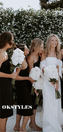 Sheath One-shoulder Simple Black Short Bridesmaid Dresses, BD0620