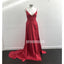 Sexy Red V Neck Spaghetti Strap Long Prom Dresses LPD004