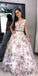 Elegant V-neck Purple Flower Long Prom Dresses LPD005
