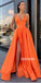 A-line Spaghetti Strap Side Slit Long Bridesmaid Prom Dresses GDW110