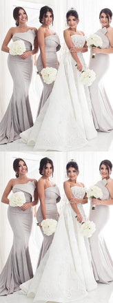 Mermaid Strapless Sleeveless Long Grey Bridesmaid Dresses, BD0567