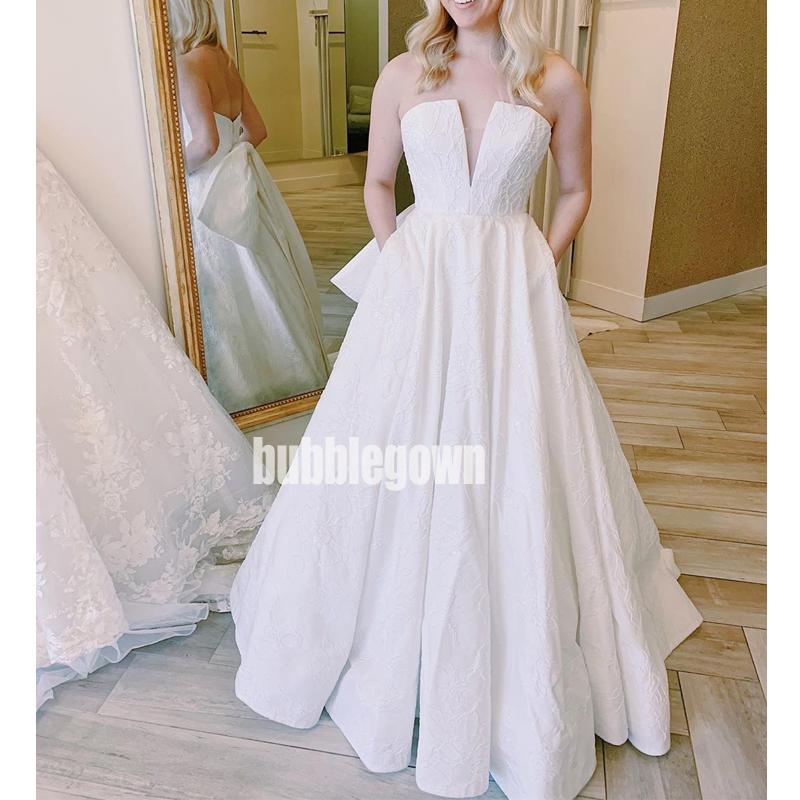 Elegant Sweetheart A-line Open Back Long Wedding Dresses, BGH025