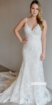 Charming Spaghetti Strap Applique Lace Wedding Dresses, BGH081