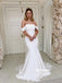 Pretty Off-shoulder White Mermaid Long Wedding Dresses, BGH094