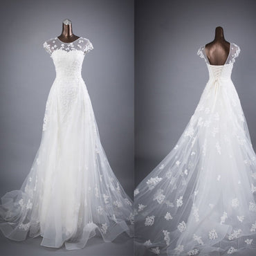 Cap Sleeves Charming Affordable Lace Up Back Long Wedding Dresses, BGW002 - Bubble Gown