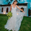 Charming Unique V-neck Lace A Line Bridal Long Wedding Dresses, BGH002